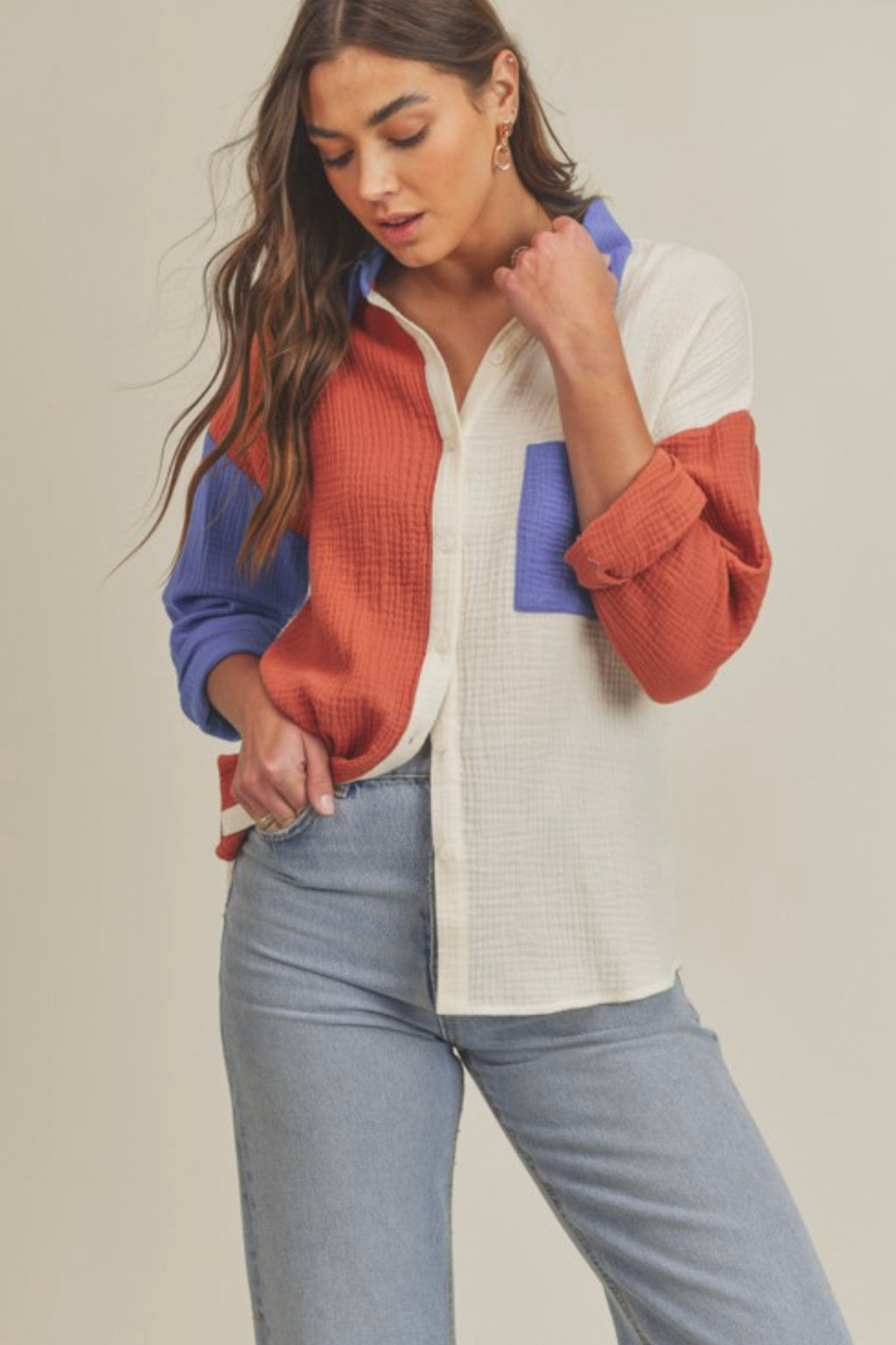 Bright and Cheery Colorblock Button Down