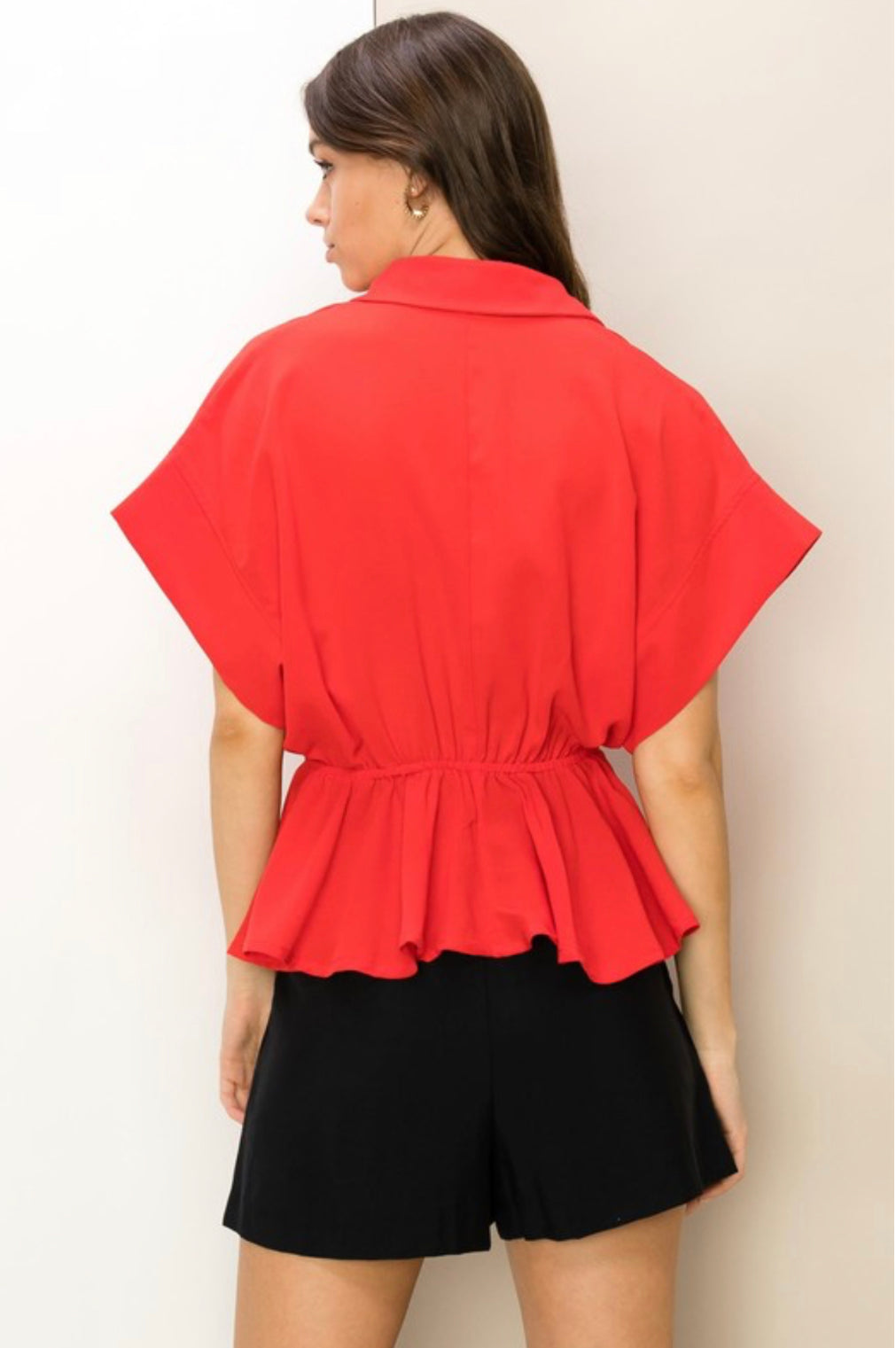 Back to Business Button Front Peplum Top