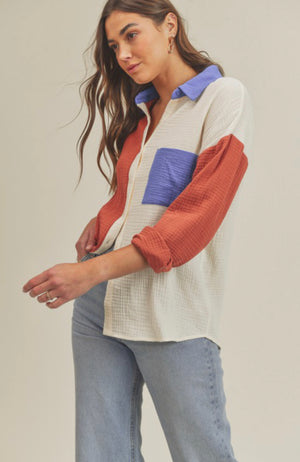 Bright and Cheery Colorblock Button Down
