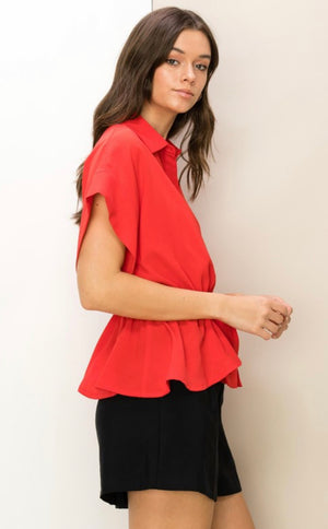 Back to Business Button Front Peplum Top